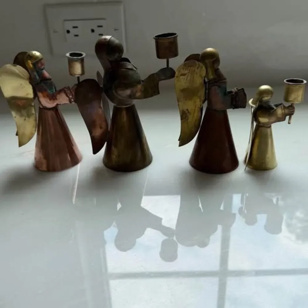 Vintage Brass Copper Metal Angel Candle Holders - Set of 4
